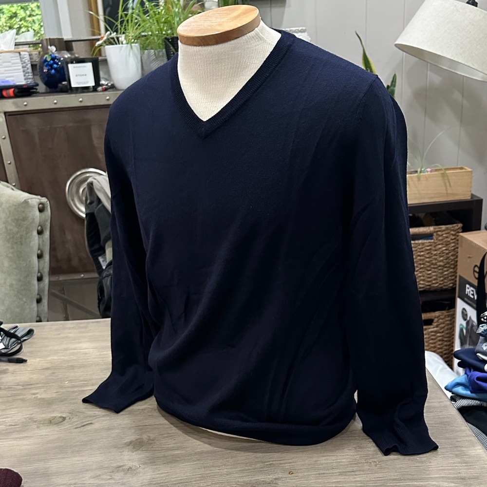 J. Crew Men's Deep Blue V-Neck Sweater